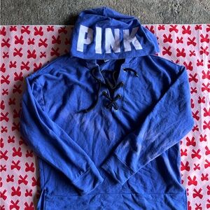 Victoria Secret PINK Blue Hoodie with Lace-Up Front